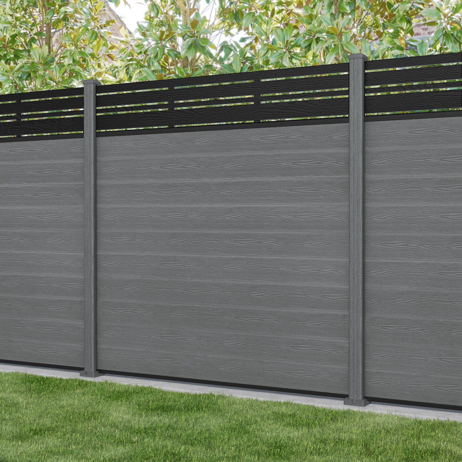 Classic Linea Fence Panel - Mid Grey - with our composite posts