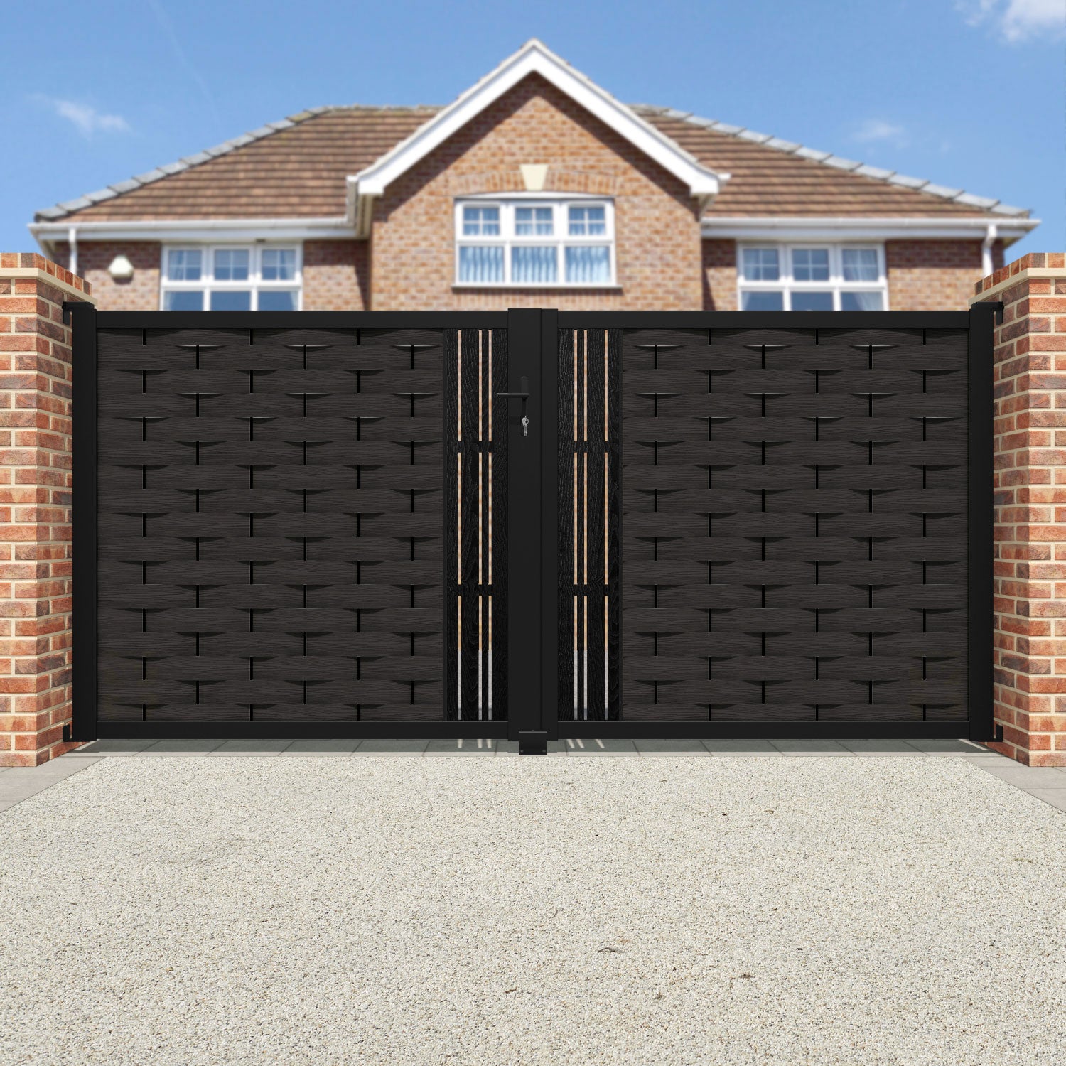 Ripple Linea Straight Top Driveway Gate - Dark Oak - Middle Screen