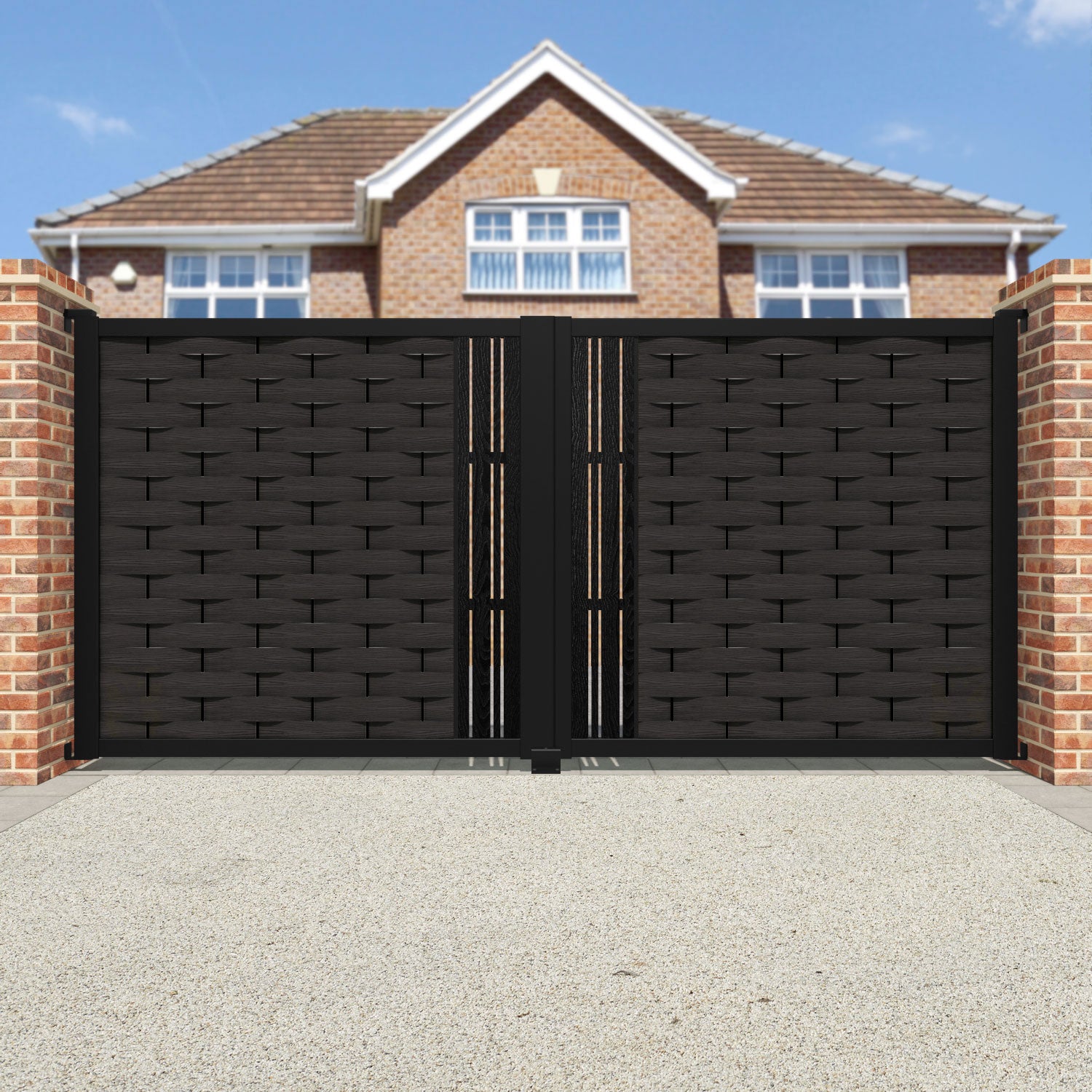 Ripple Linea Straight Top Driveway Gate - Dark Oak - Middle Screen