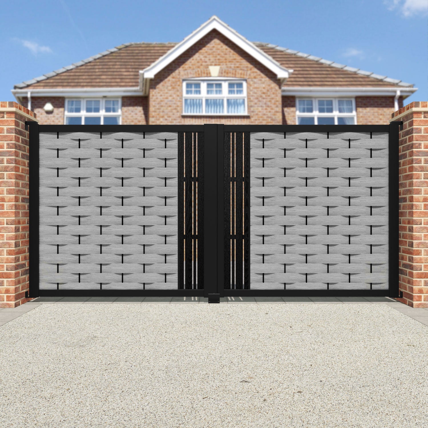 Ripple Linea Straight Top Driveway Gate - Light Grey - Middle Screen