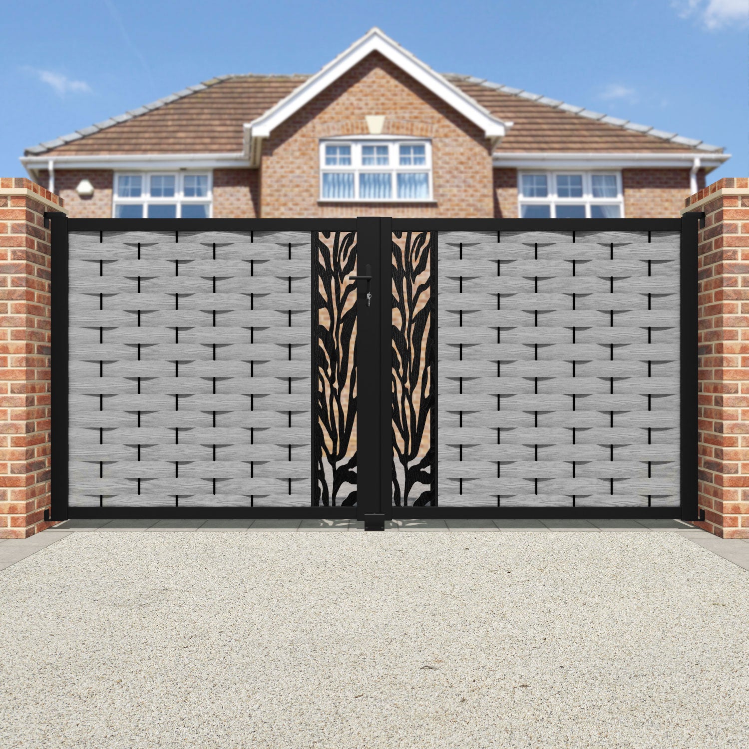 Ripple Malawi Straight Top Driveway Gate - Light Grey - Middle Screen