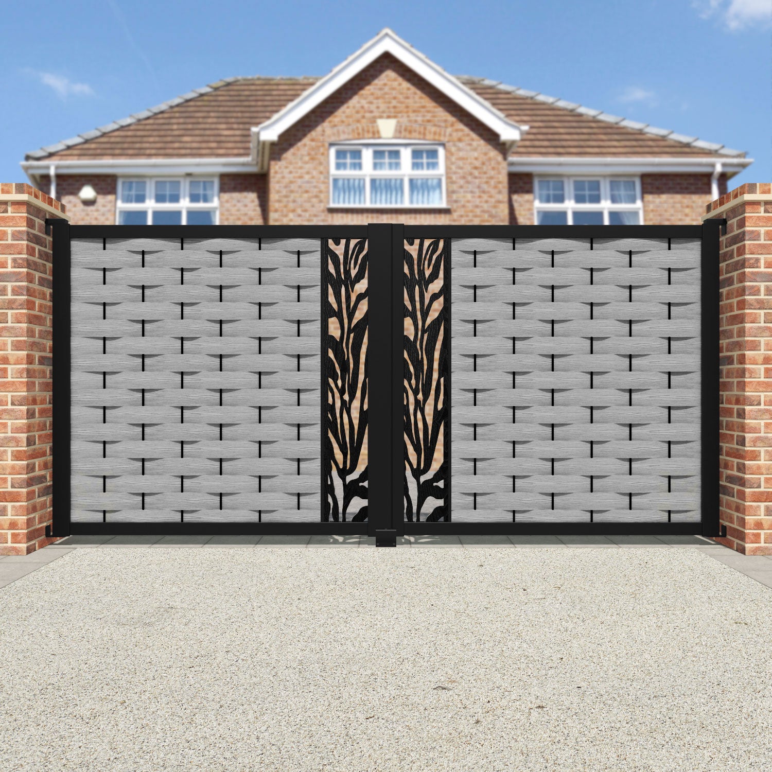 Ripple Malawi Straight Top Driveway Gate - Light Grey - Middle Screen