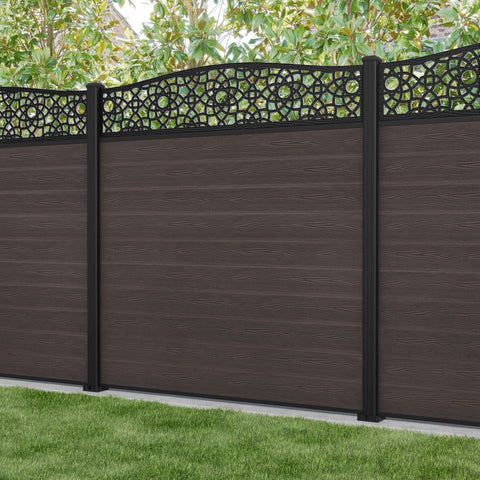 Classic Ambar Curved Top Fence Panel - Mid Brown - with our aluminium posts