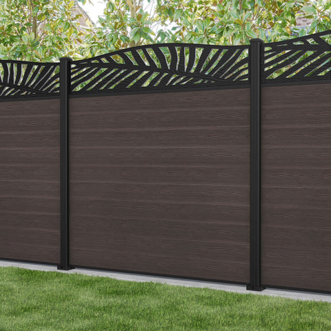 Classic Palm Curved Top Fence Panel - Mid Brown - with our aluminium posts