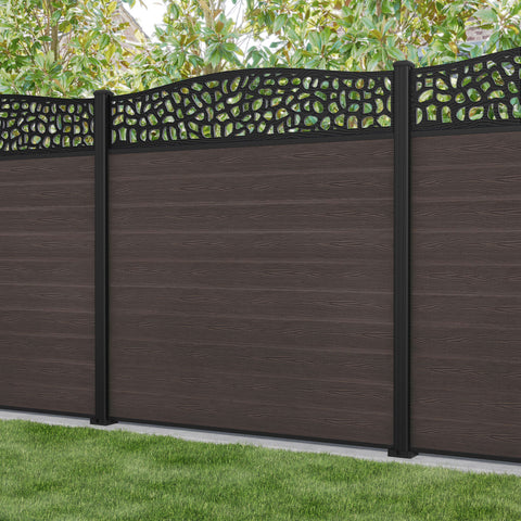 Classic Pebble Curved Top Fence Panel - Mid Brown - with our aluminium posts