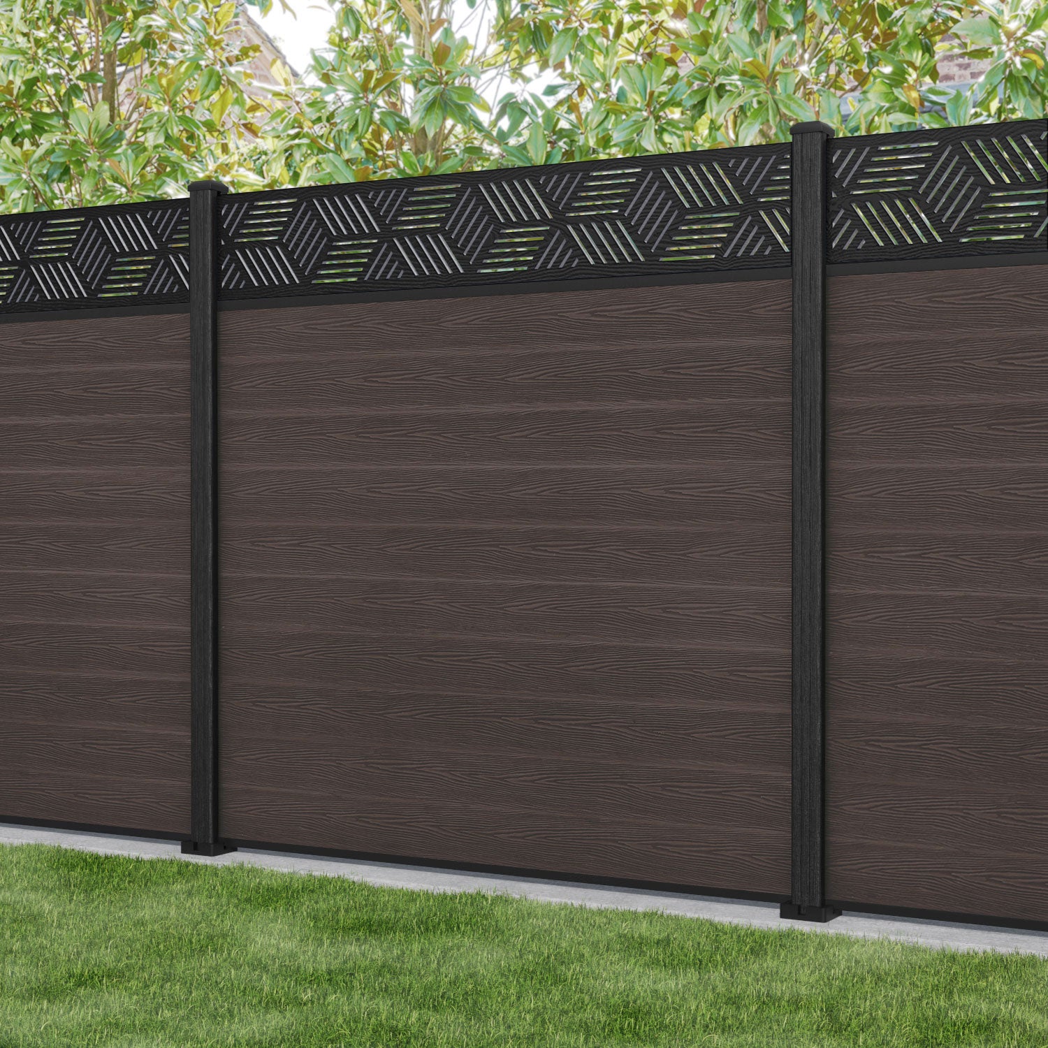 Classic Cubed Fence Panel - Mid Brown - with our composite posts