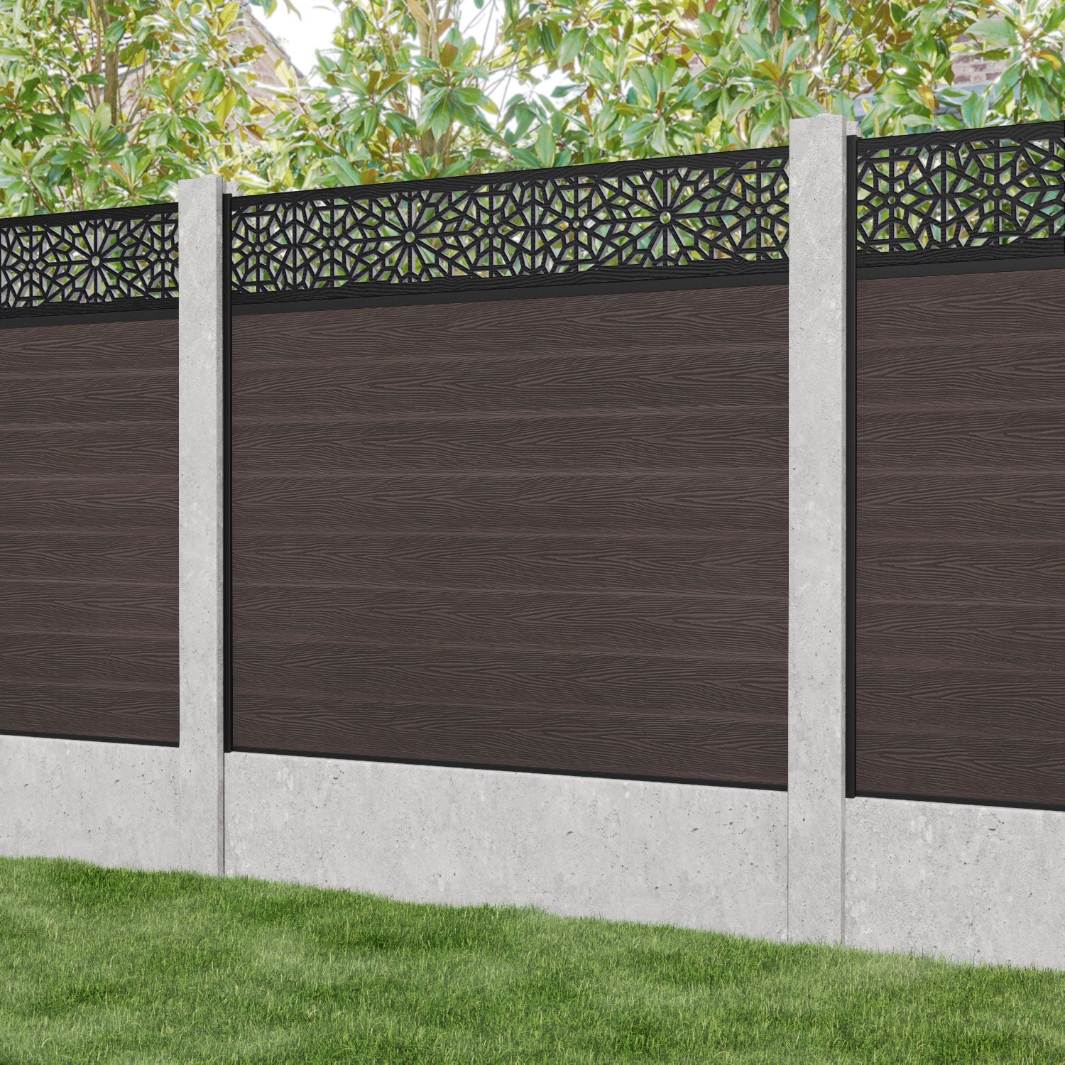 Classic Alnara Fence Panel - Mid Brown - for existing concrete posts
