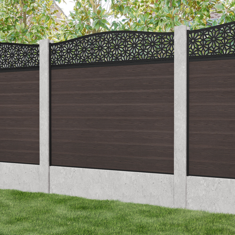 Classic Narwa Curved Top Fence Panel - Mid Brown - for existing concrete posts