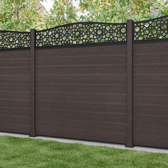 Classic Ambar Curved Top Fence Panel - Mid Brown - with our composite posts