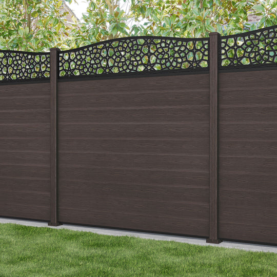 Classic Nazira Curved Top Fence Panel - Mid Brown - with our composite posts
