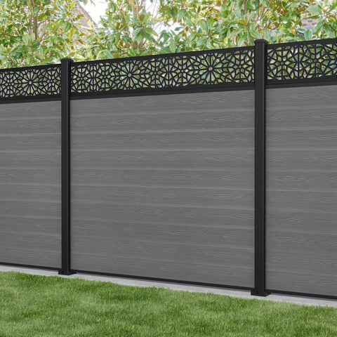 Classic Alnara Fence Panel - Mid Grey - with our aluminium posts