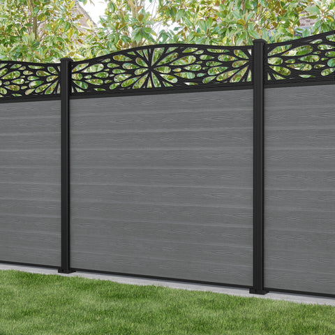 Classic Blossom Curved Top Fence Panel - Mid Grey - with our aluminium posts