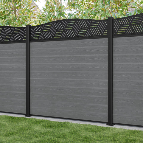 Classic Cubed Curved Top Fence Panel - Mid Grey - with our aluminium posts