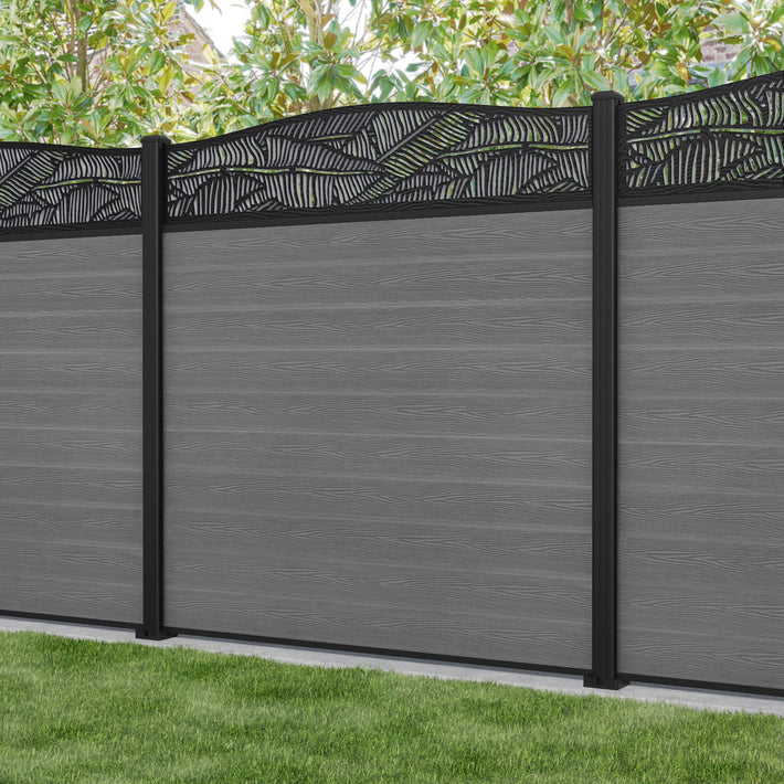 Classic Feather Curved Top Fence Panel - Mid Grey - with our aluminium posts