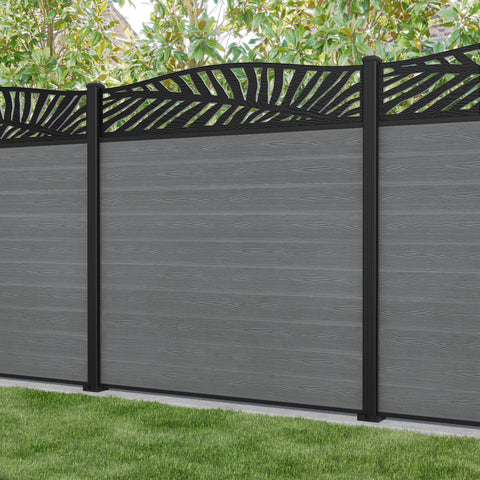 Classic Palm Curved Top Fence Panel - Mid Grey - with our aluminium posts