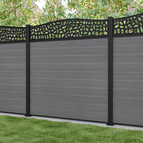 Classic Pebble Curved Top Fence Panel - Mid Grey - with our aluminium posts