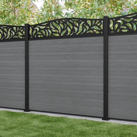 Classic Plume Curved Top Fence Panel - Mid Grey - with our aluminium posts