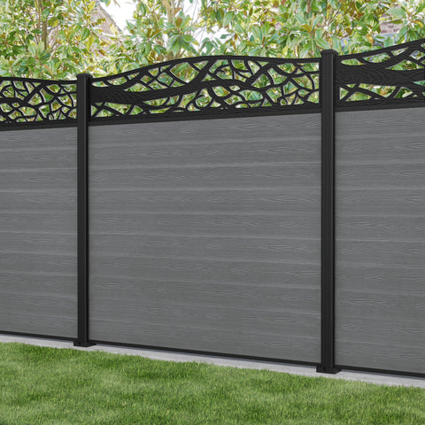 Classic Twilight Curved Top Fence Panel - Mid Grey - with our aluminium posts