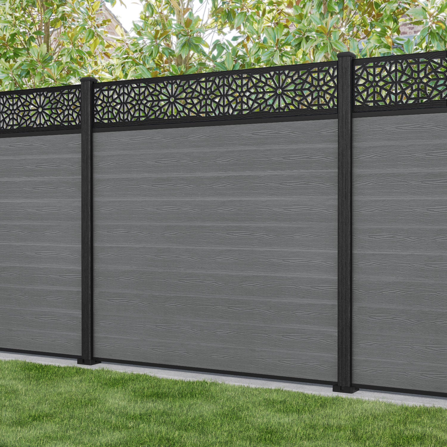 Classic Alnara Fence Panel - Mid Grey - with our composite posts