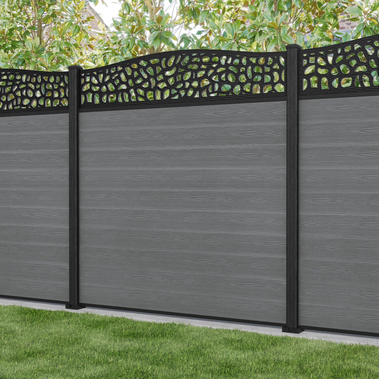 Classic Pebble Curved Top Fence Panel - Mid Grey - with our composite posts