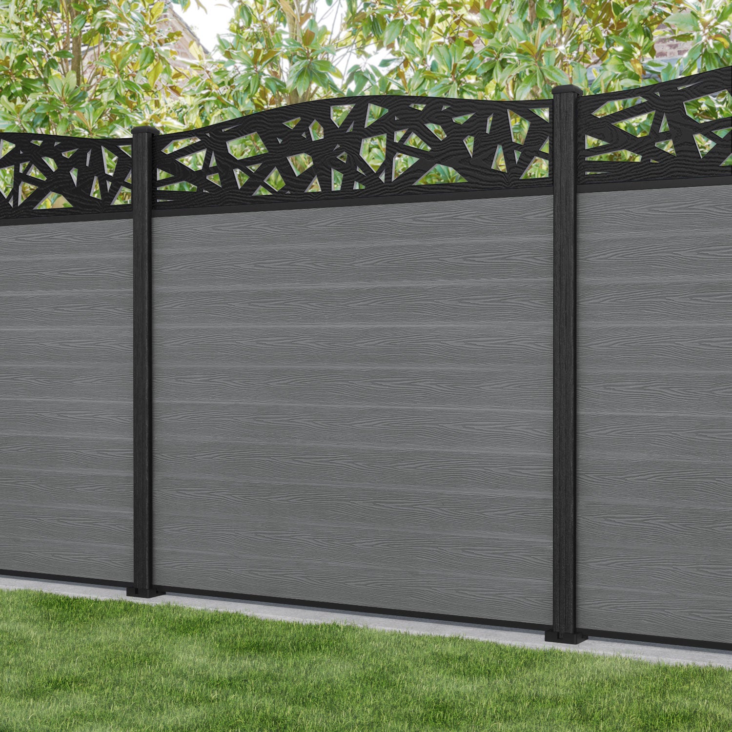 Classic Prism Curved Top Fence Panel - Mid Grey - with our composite posts
