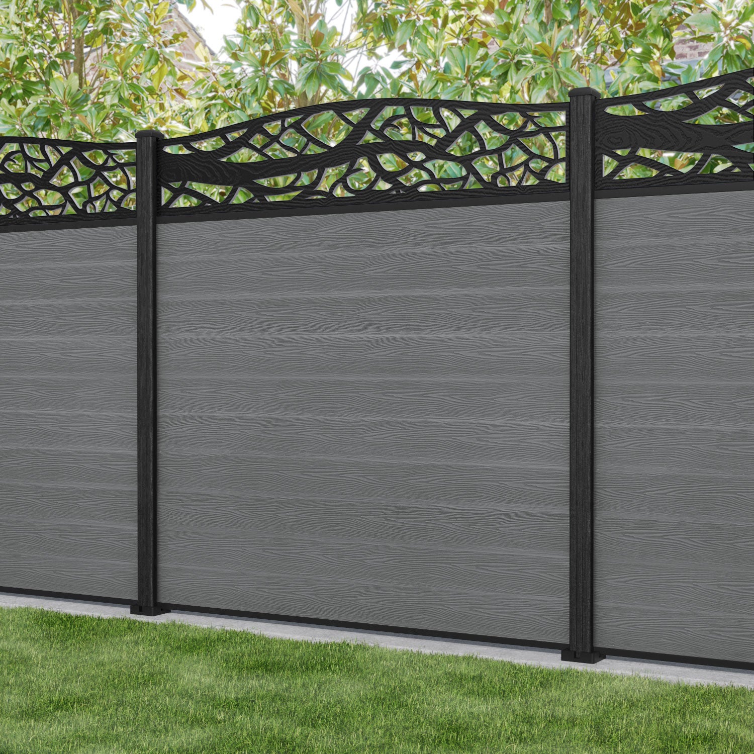 Classic Twilight Curved Top Fence Panel - Mid Grey - with our composite posts