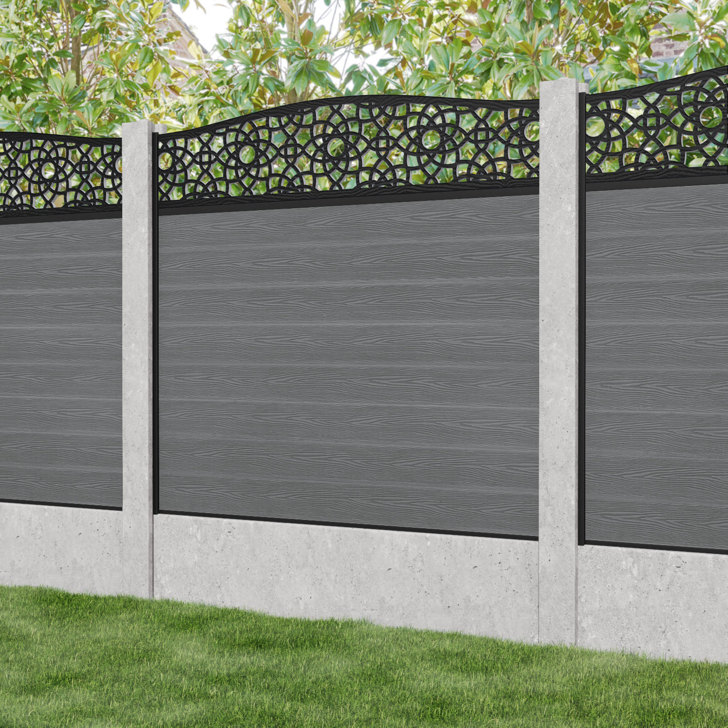 Classic Ambar Curved Top Fence Panel - Mid Grey - for existing concrete posts