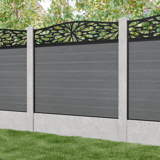 Classic Blossom Curved Top Fence Panel - Mid Grey - for existing concrete posts