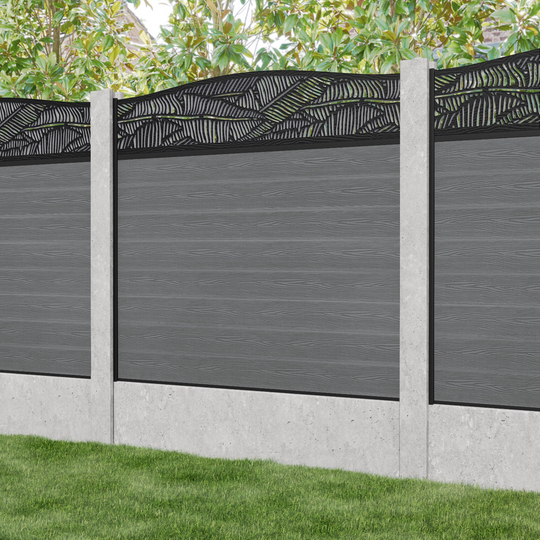 Classic Feather Curved Top Fence Panel - Mid Grey - for existing concrete posts