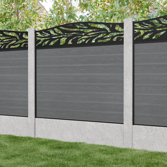 Classic Malawi Curved Top Fence Panel - Mid Grey - for existing concrete posts