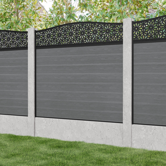 Classic Narwa Curved Top Fence Panel - Mid Grey - for existing concrete posts