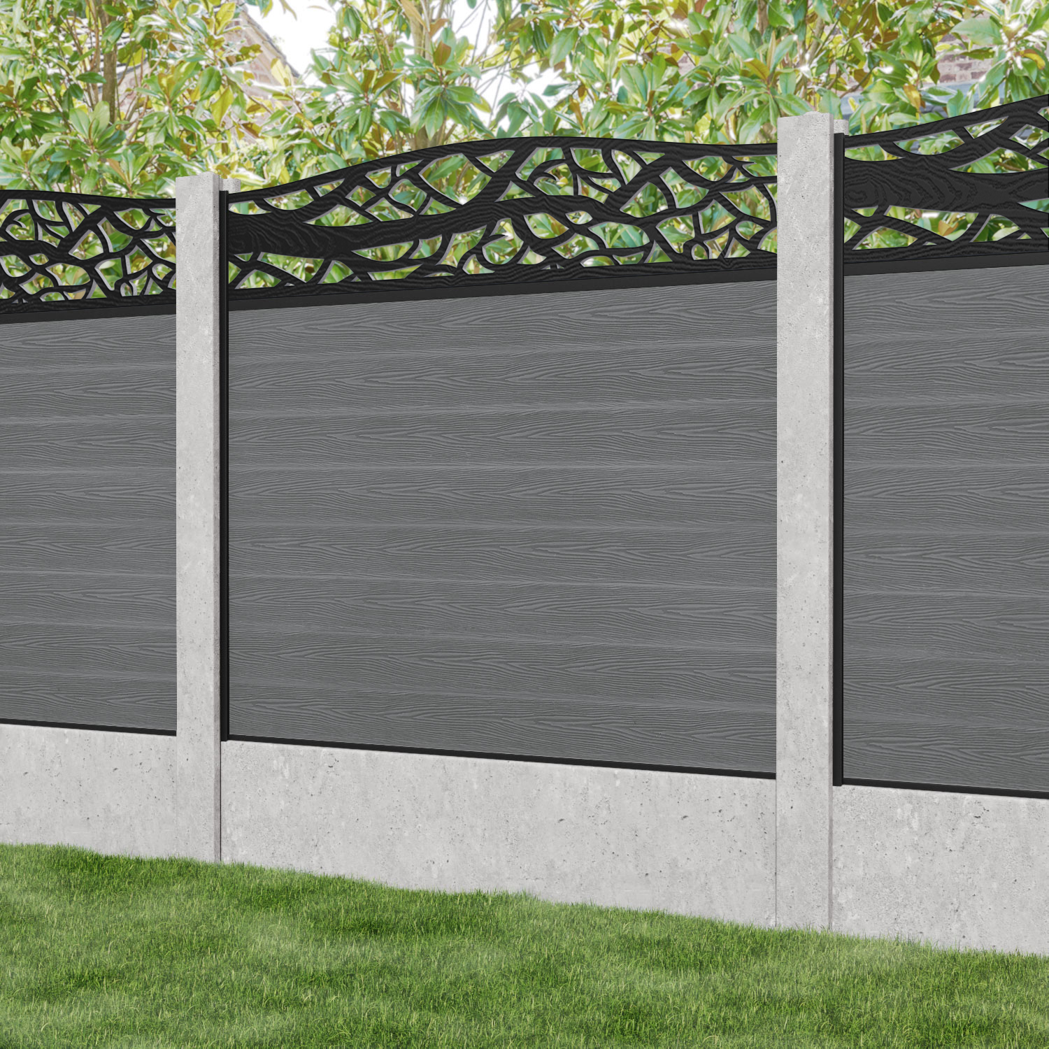 Classic Twilight Curved Top Fence Panel - Mid Grey - for existing concrete posts