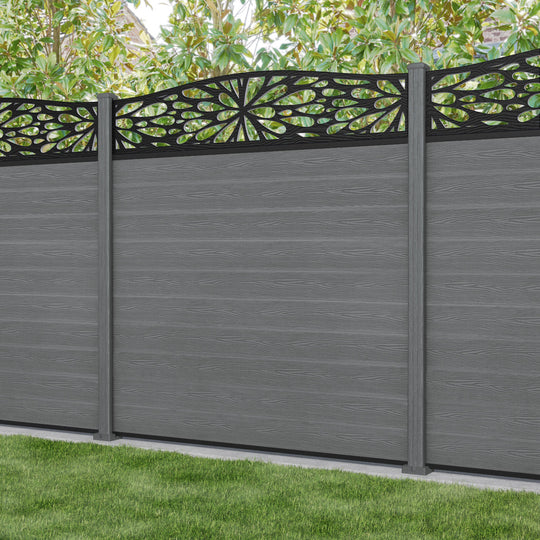 Classic Blossom Curved Top Fence Panel - Mid Grey - with our composite posts