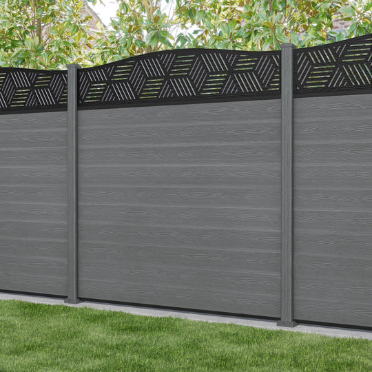 Classic Cubed Curved Top Fence Panel - Mid Grey - with our composite posts