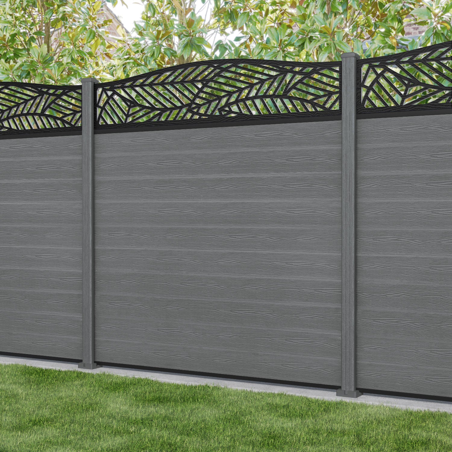 Classic Habitat Curved Top Fence Panel - Mid Grey - with our composite posts