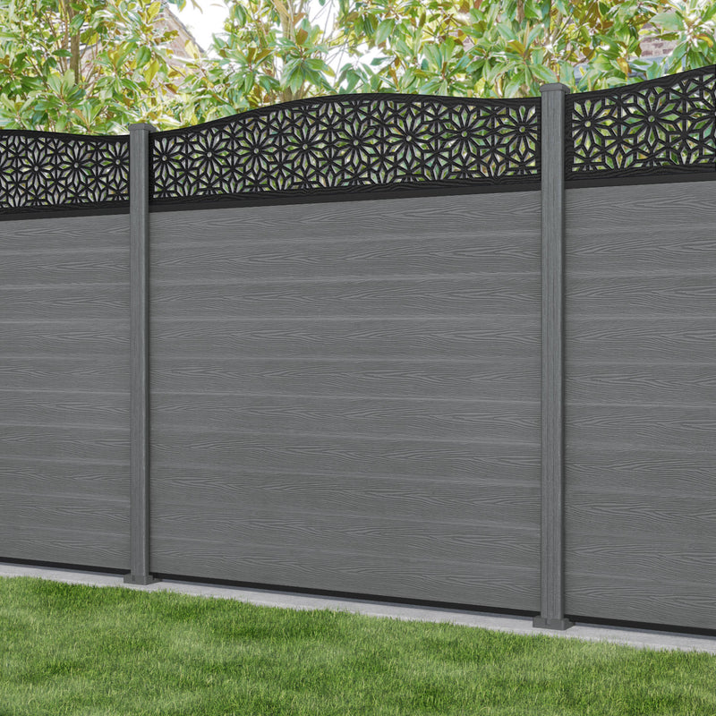 Classic Narwa Curved Top Fence Panel - Mid Grey - with our composite posts