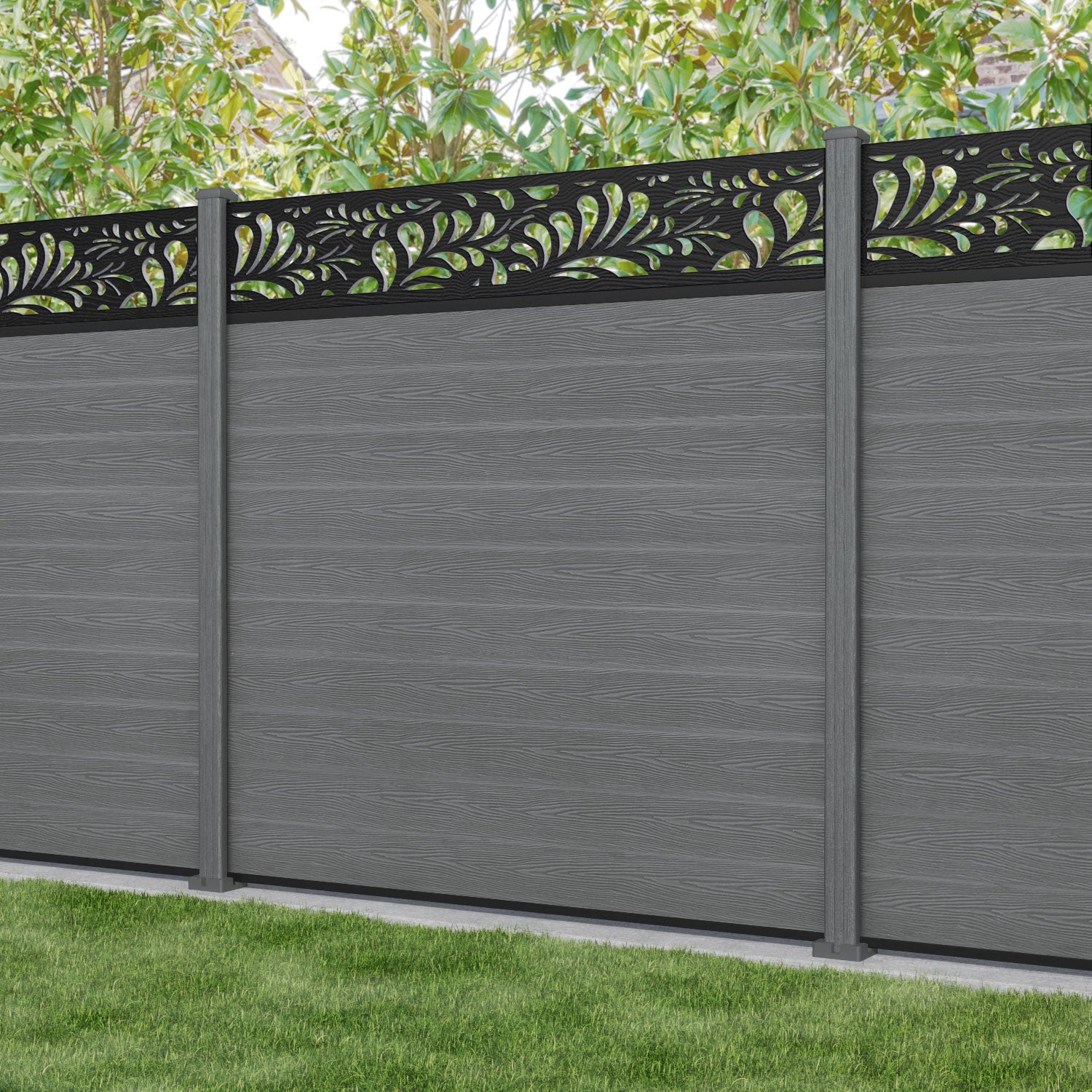 Classic Petal Fence Panel - Mid Grey - with our composite posts