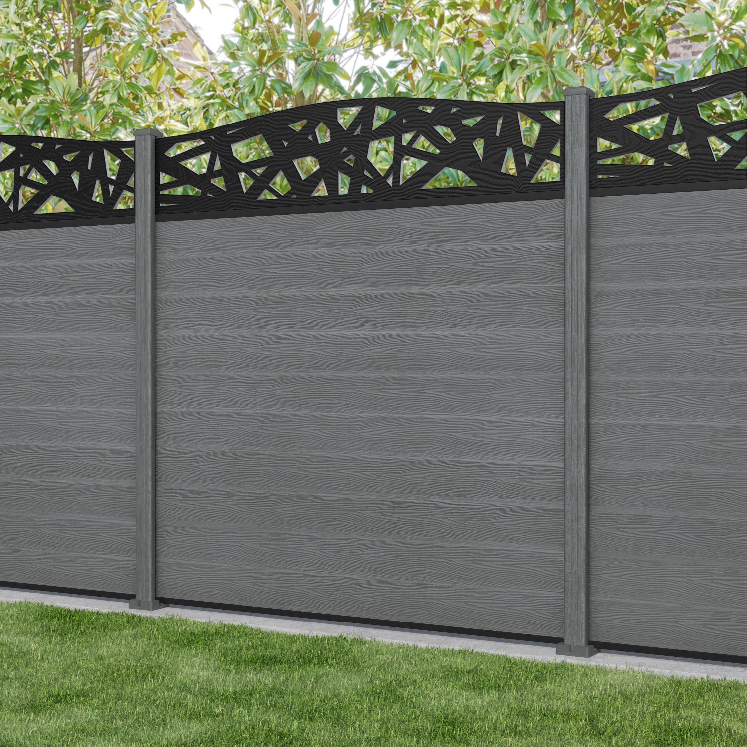 Classic Prism Curved Top Fence Panel - Mid Grey - with our composite posts