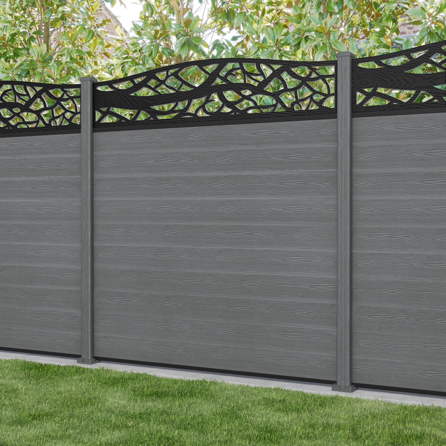 Classic Twilight Curved Top Fence Panel - Mid Grey - with our composite posts