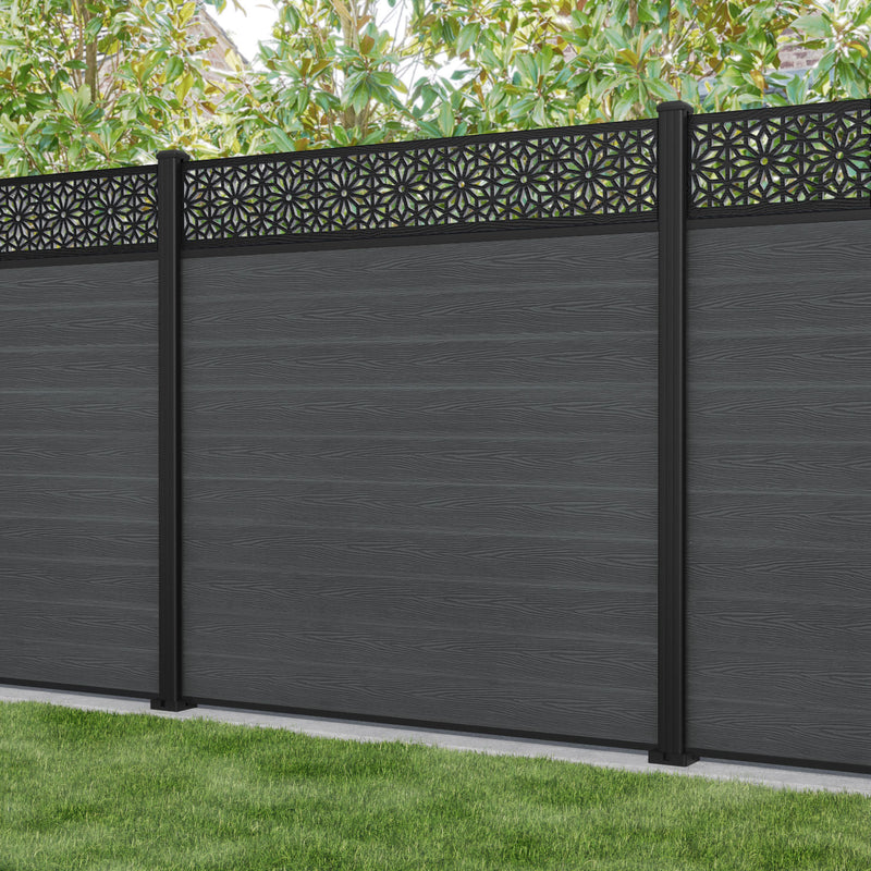 Classic Narwa Fence Panel - Dark Grey - with our aluminium posts