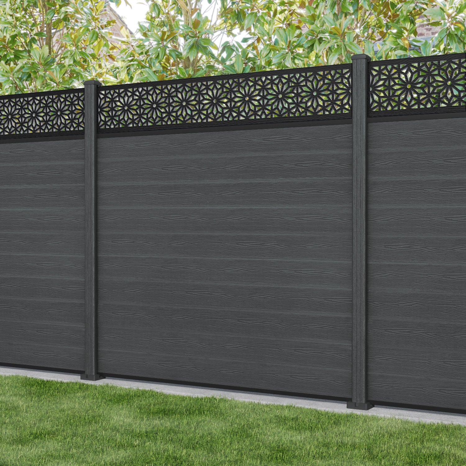 Classic Narwa Fence Panel - Dark Grey - with our composite posts