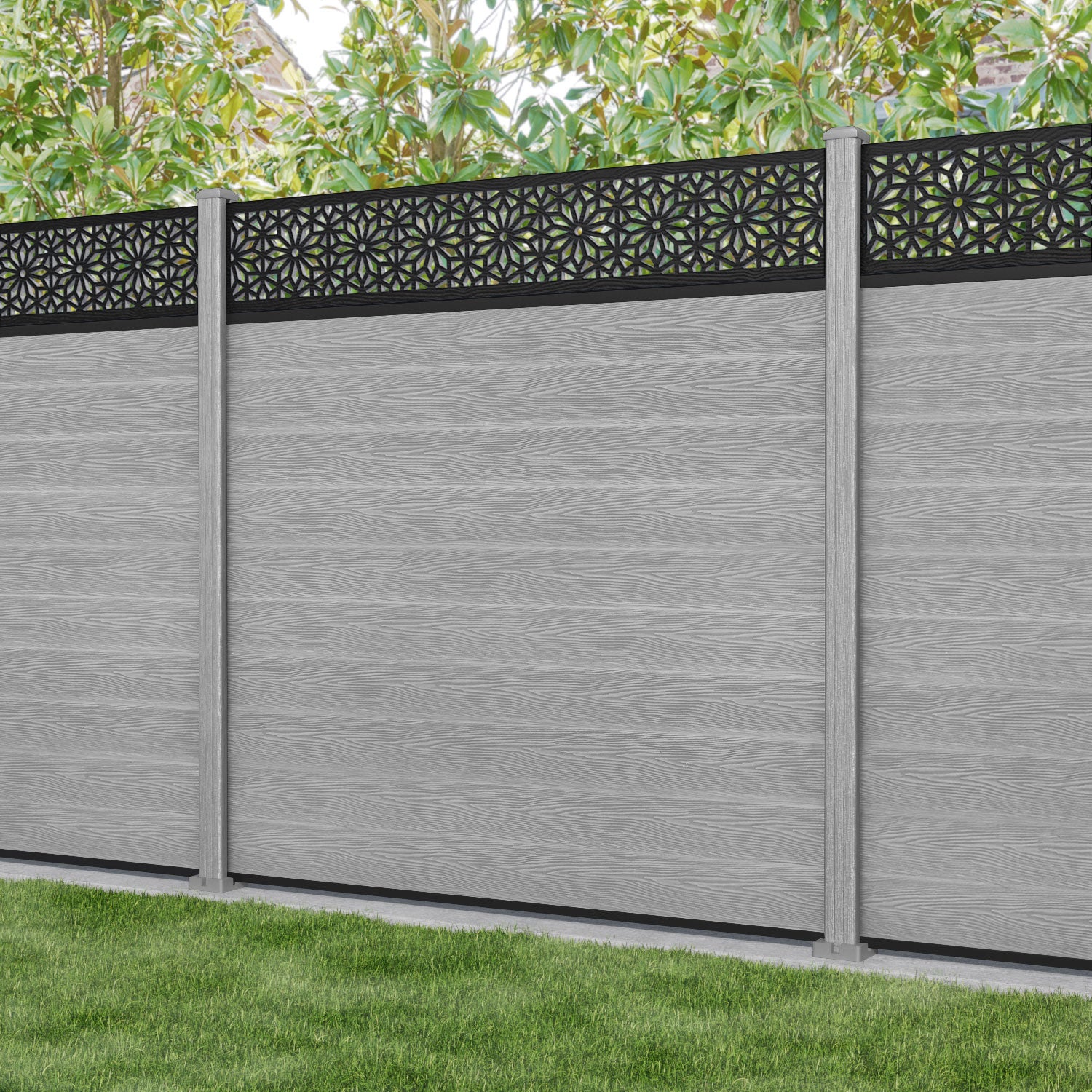 Classic Narwa Fence Panel - Light Grey - with our composite posts
