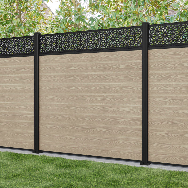 Classic Narwa Fence Panel - Light Oak - with our aluminium posts