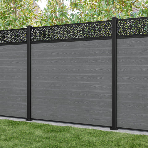 Classic Narwa Fence Panel - Mid Grey - with our aluminium posts