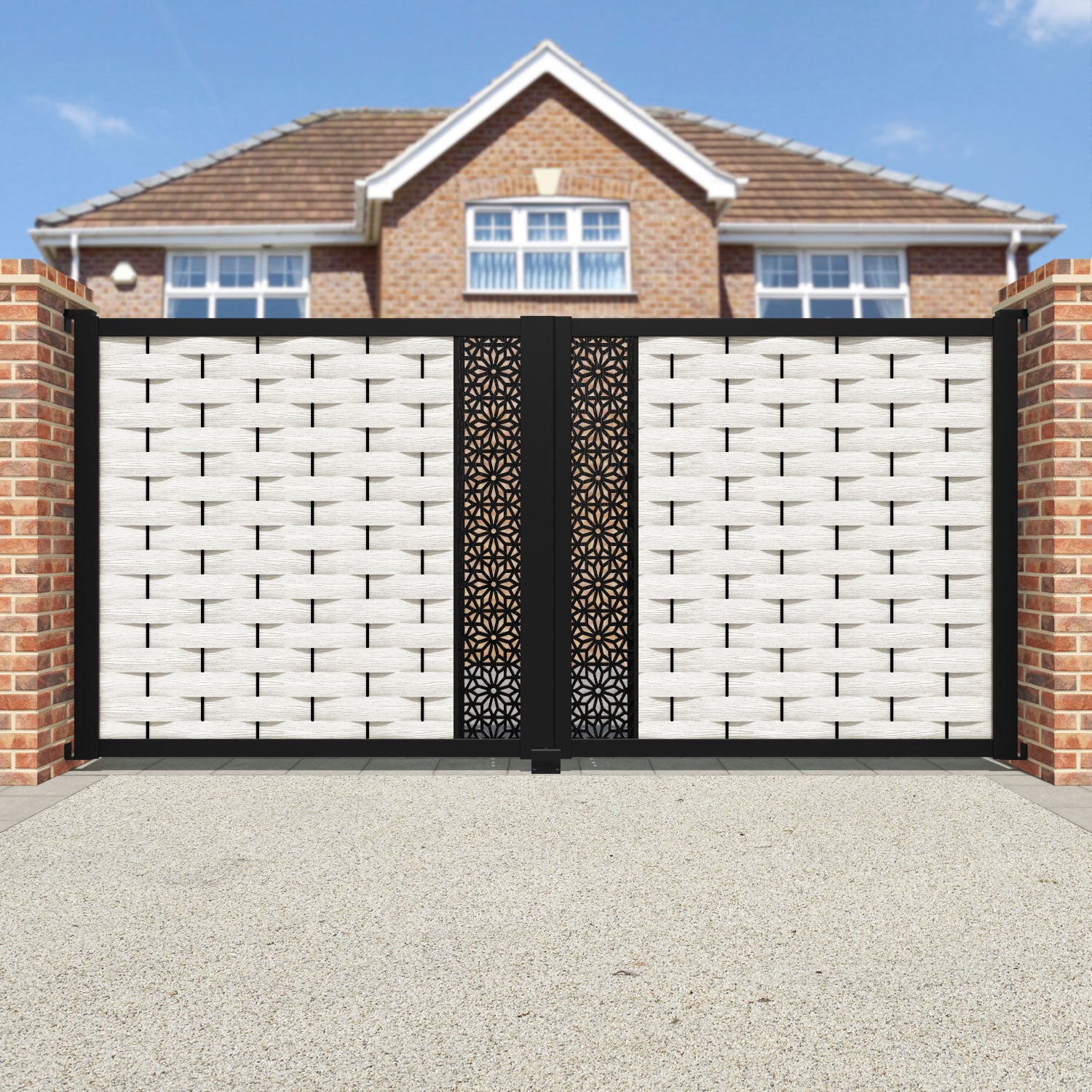 Ripple Narwa Straight Top Driveway Gate - Light Stone - Middle Screen