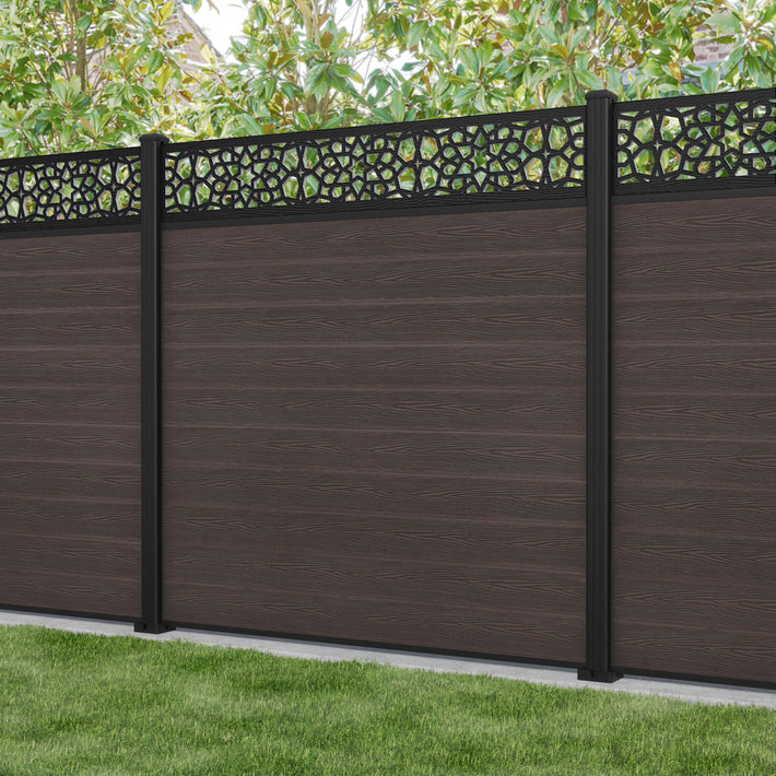 Classic Nazira Fence Panel - Mid Brown - with our aluminium posts