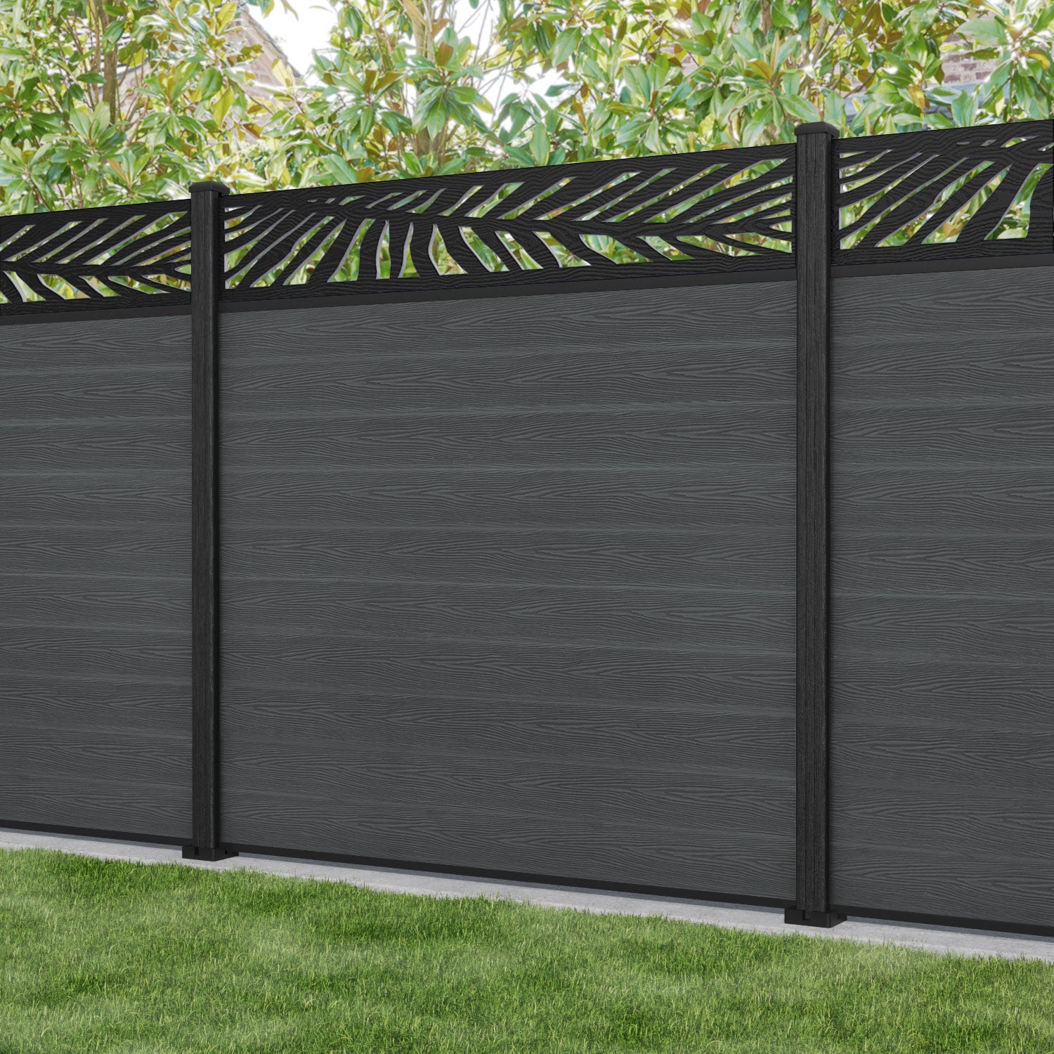 Classic Palm Fence Panel - Dark Grey - with our composite posts