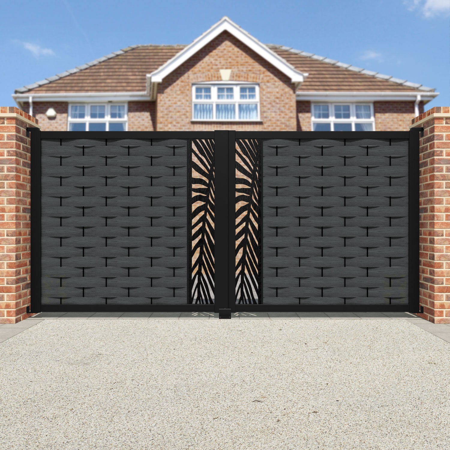 Ripple Palm Straight Top Driveway Gate - Dark Grey - Middle Screen