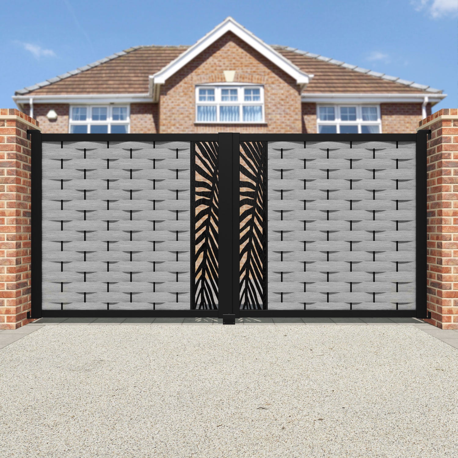 Ripple Palm Straight Top Driveway Gate - Light Grey - Middle Screen