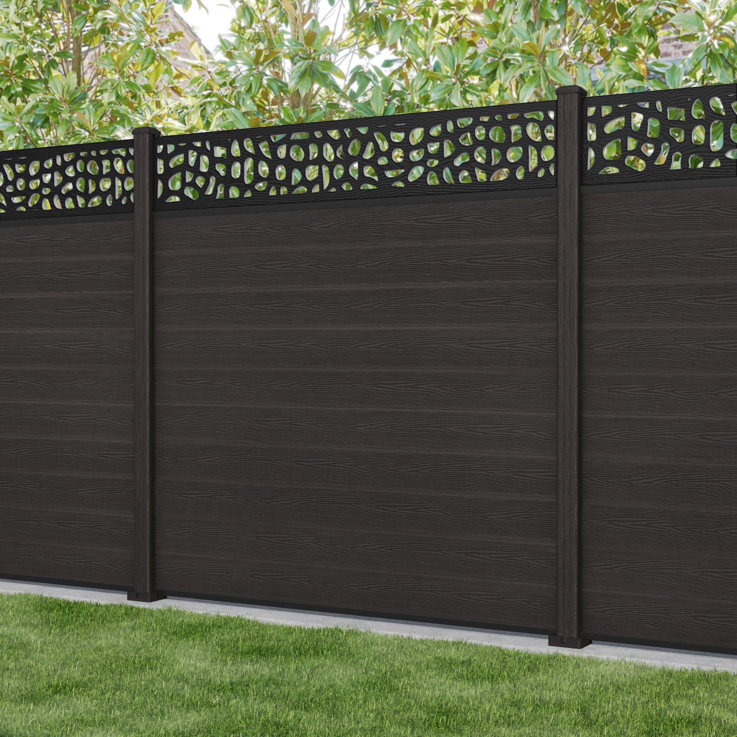 Classic Pebble Fence Panel - Dark Oak - with our composite posts